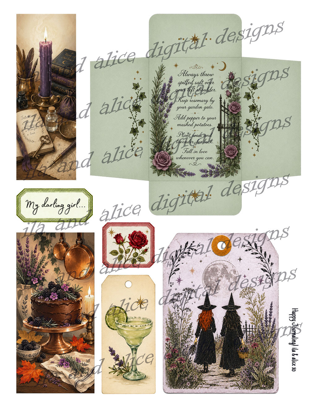Two Witches & Garden Magic | Printable Witchy Journal Kit & Ephemera