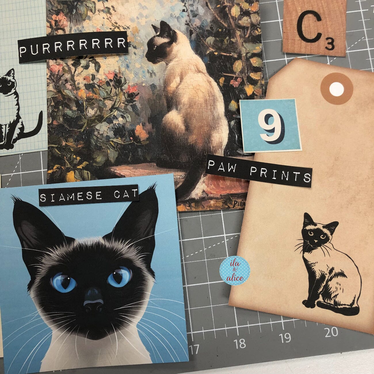 Digital Siamese Cat Junk Journal Ephemera Journal ila & alice