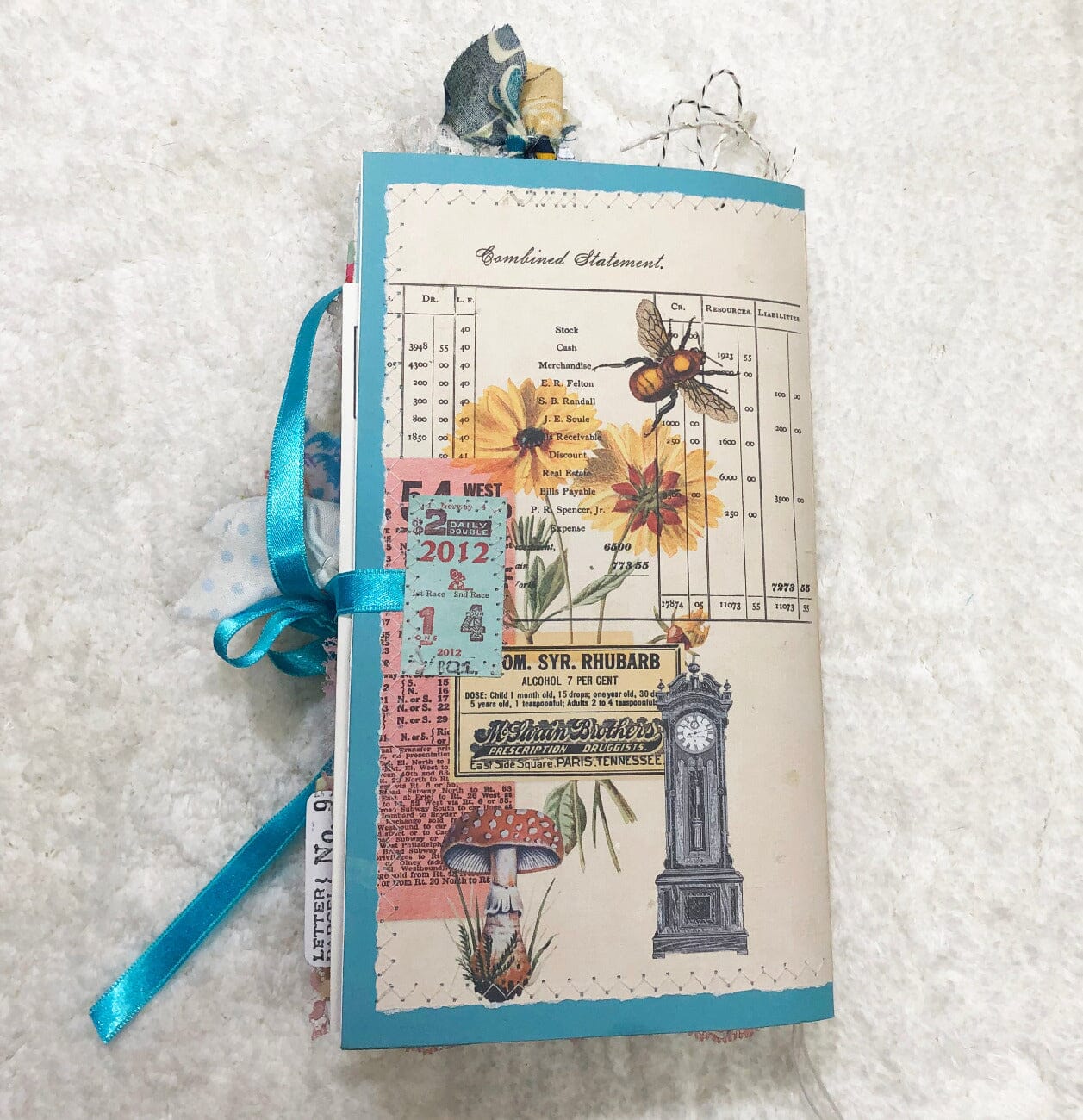 Whimsical Shabby Junk Journal- Blue w Birds Flowers and Lace Collage Journal ila & alice