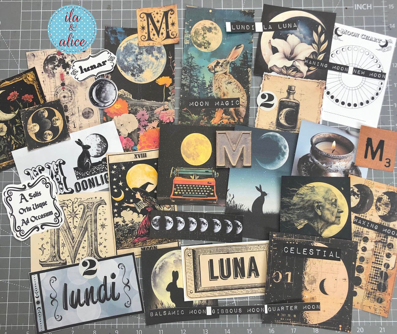 Digital Moon Art Junk Journal Ephemera Journal ila & alice