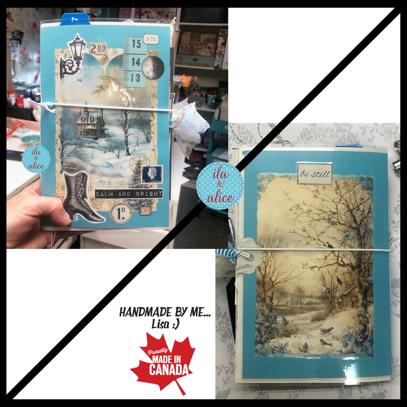 Blue Winter Junk Journal with Winter Wonderland Scene Journal ila & alice