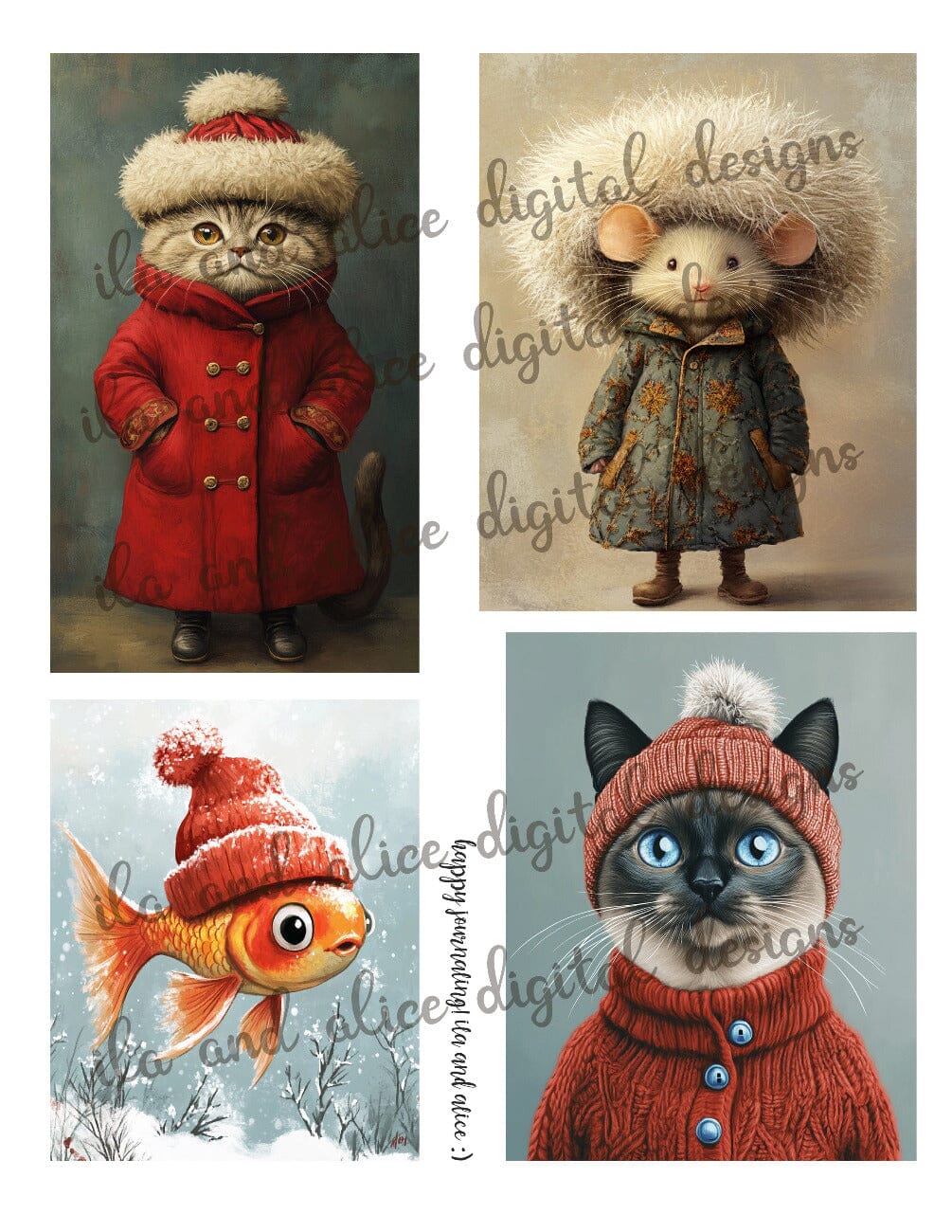 Cats in Winter Coats Digital Journal Ephemera Journal ila & alice 