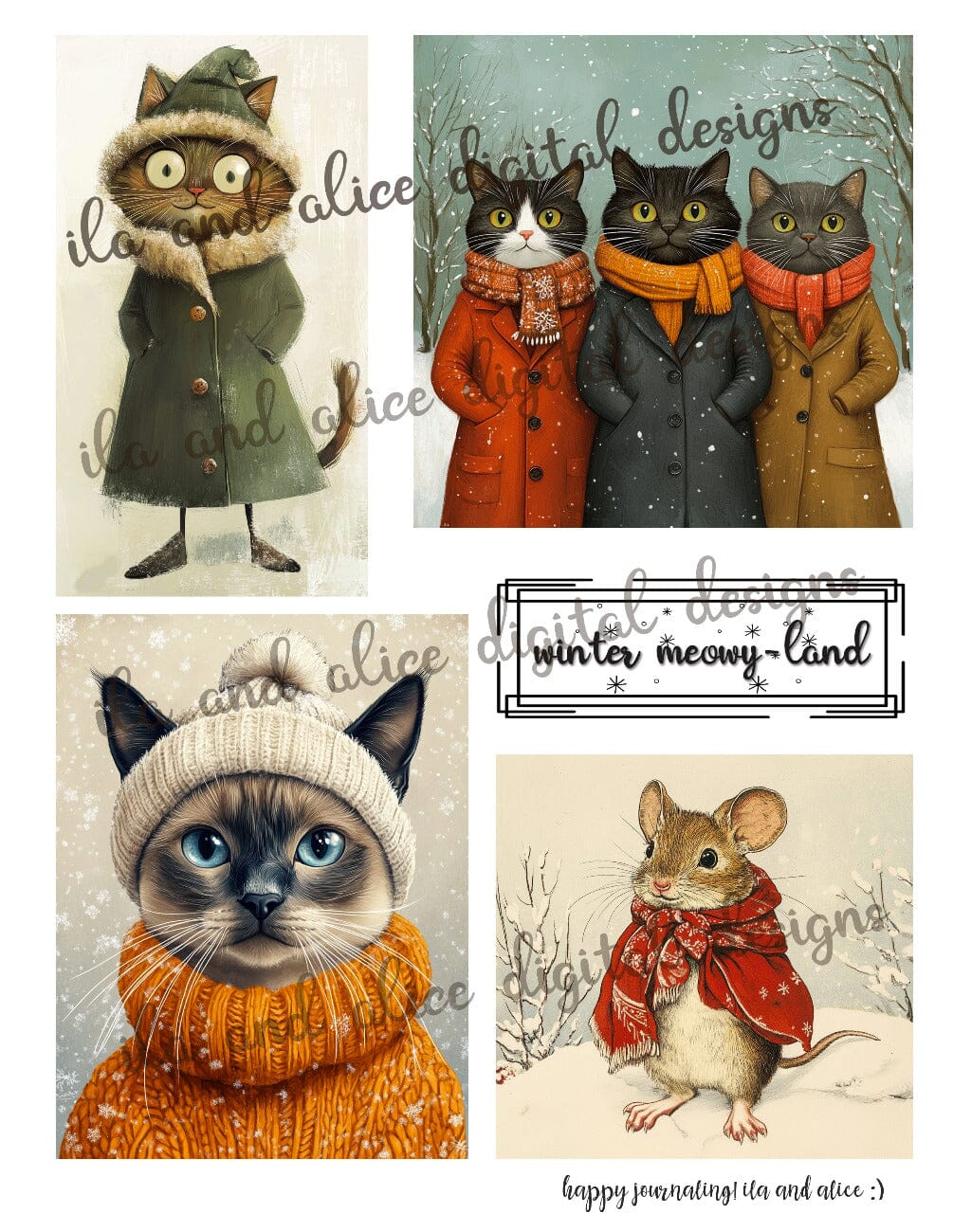 Cats in Winter Coats Digital Journal Ephemera Journal ila & alice 
