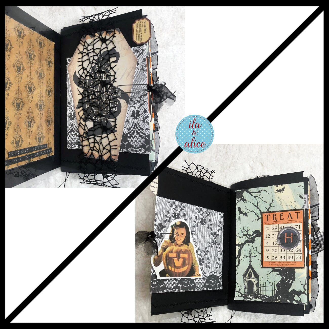 Cute Witch & Black Cat Halloween Junk Journal Filled #1 Journal ila & alice 