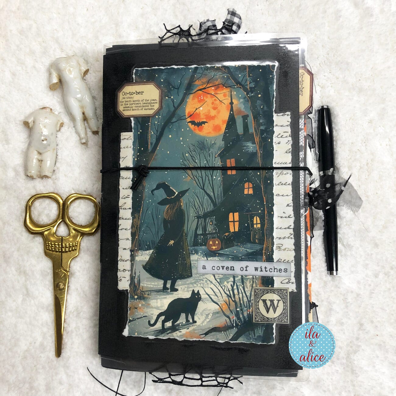 Cute Witch & Black Cat Halloween Junk Journal Filled #4 Journal ila & alice 