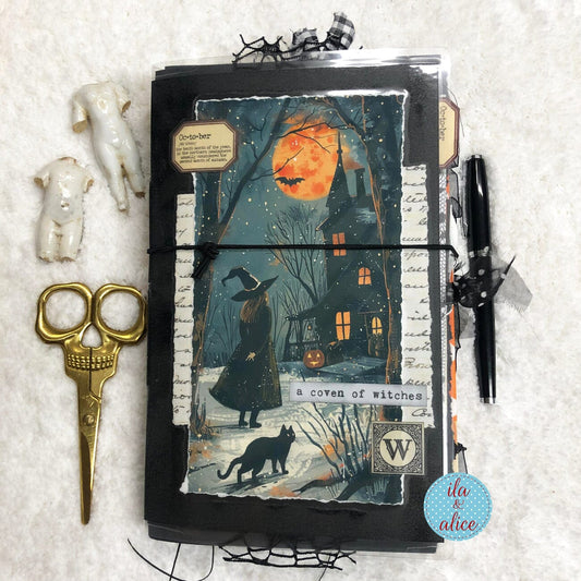 Cute Witch & Black Cat Halloween Junk Journal Filled #4 Journal ila & alice 