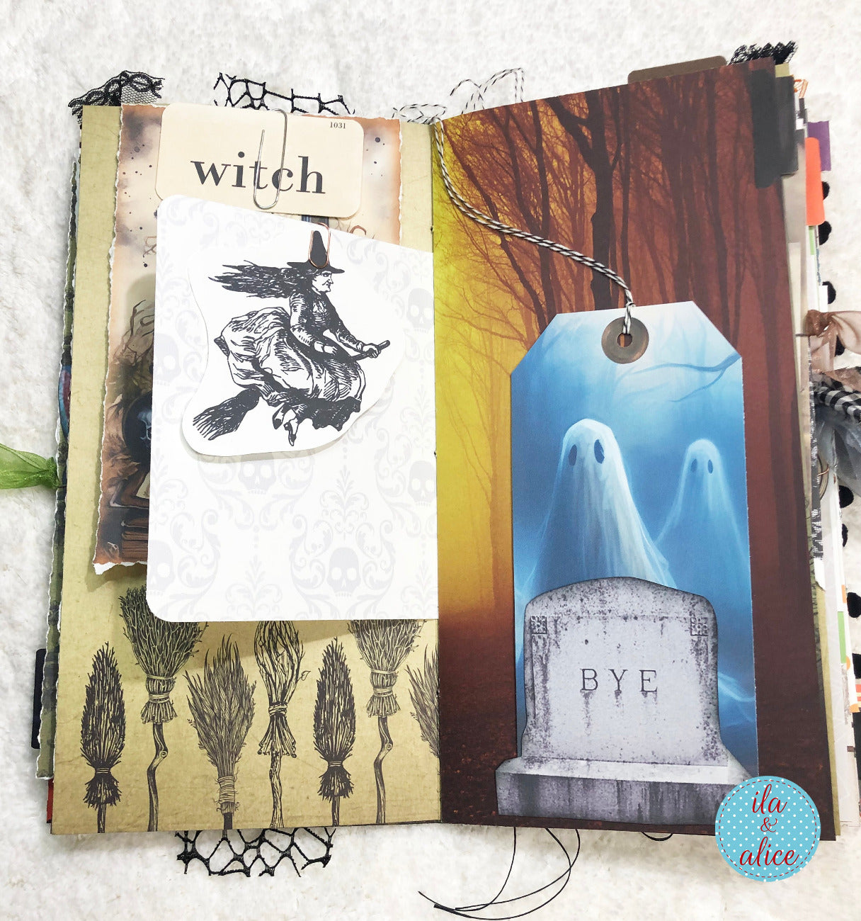 Handmade made Halloween junk journal  w witch and ghosts