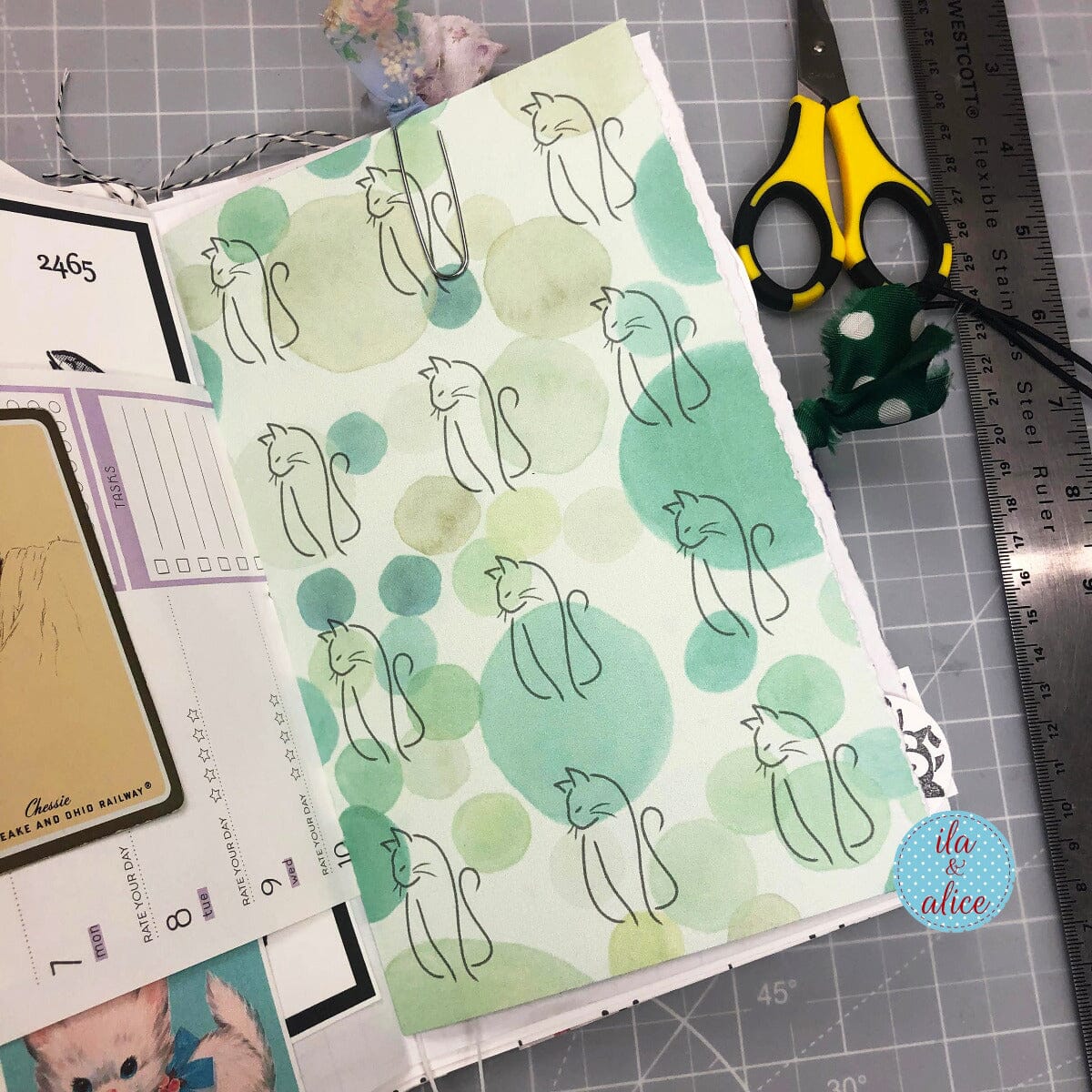 Digital Cat Junk Journal Paper-Green-5 Papers Journal ila & alice 