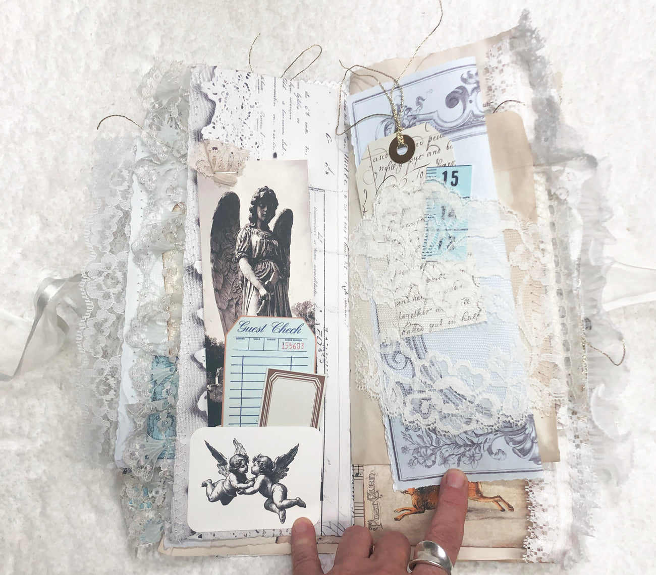 Winter Junk Journal | Glittery Green with Lace & Angels