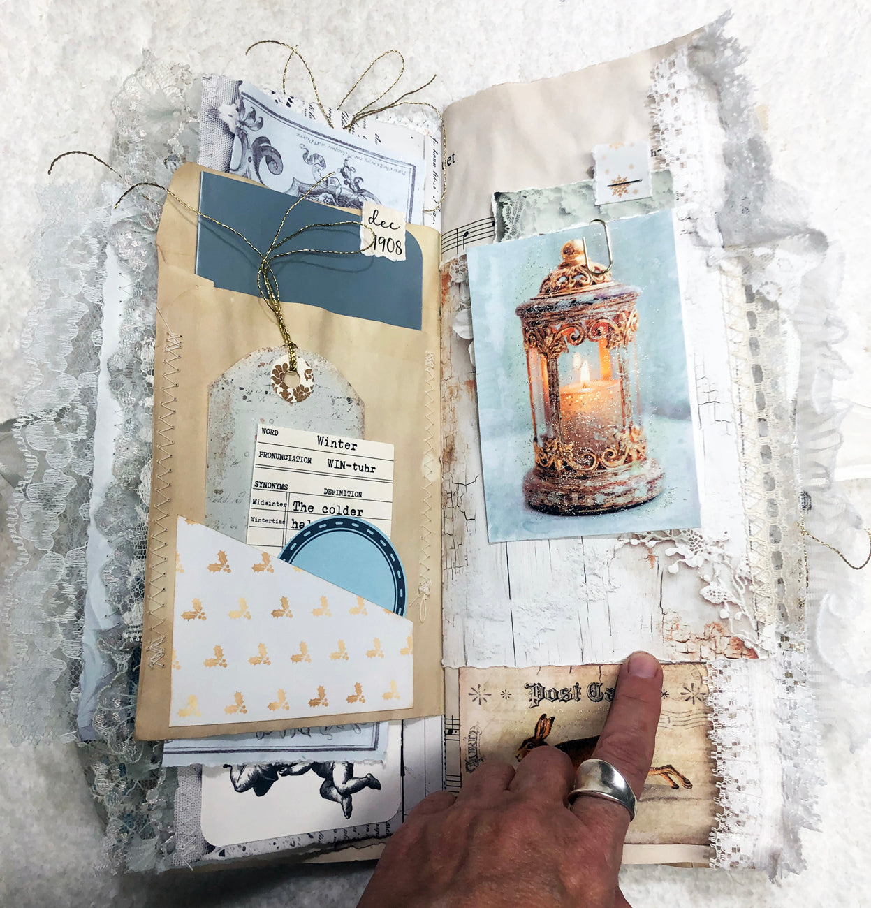 Winter Junk Journal | Glittery Green with Lace & Angels