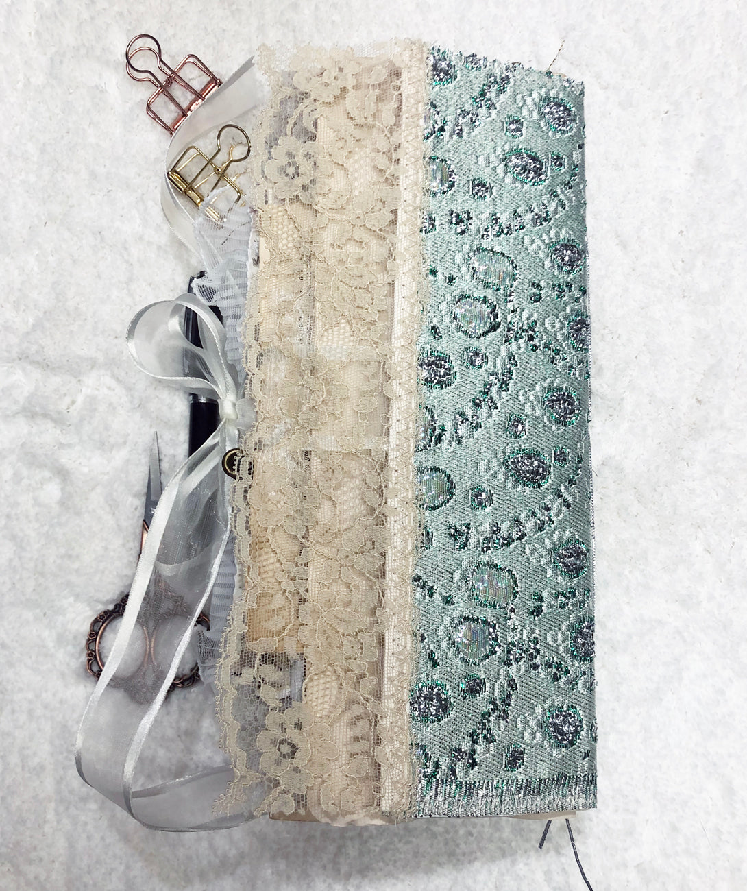Winter Junk Journal | Glittery Green with Lace & Angels