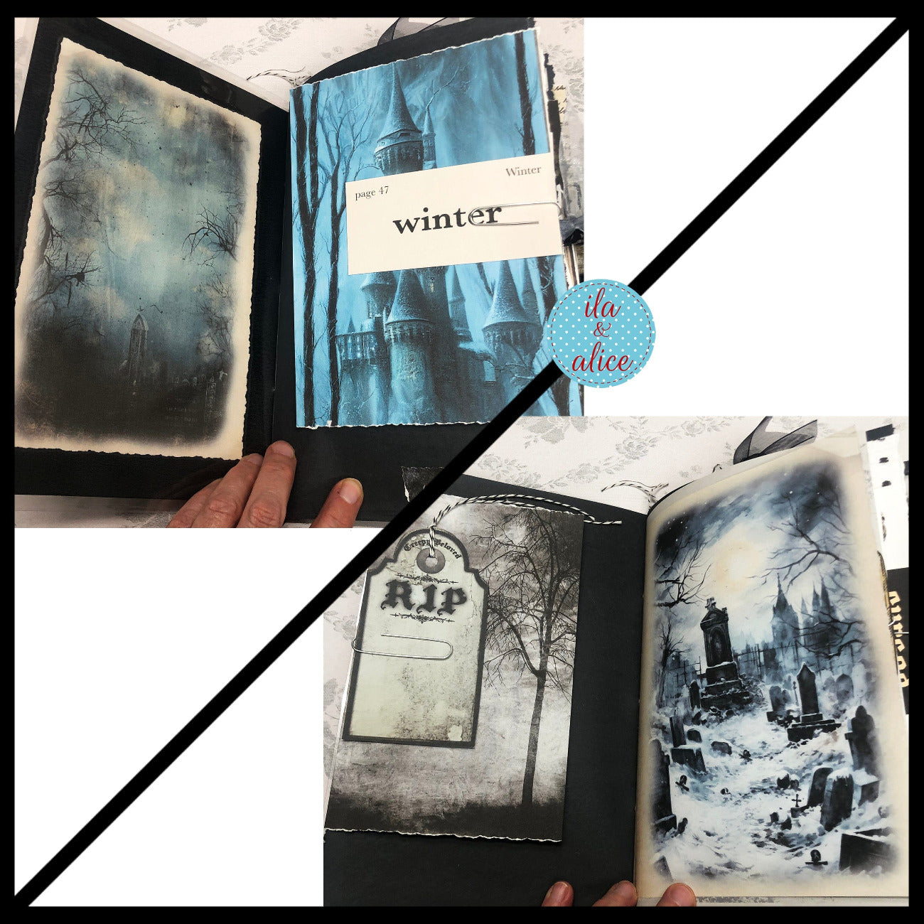 Creepy Graveyard Winter Junk Journal w Spooky Collage Cover Journal ila & alice 