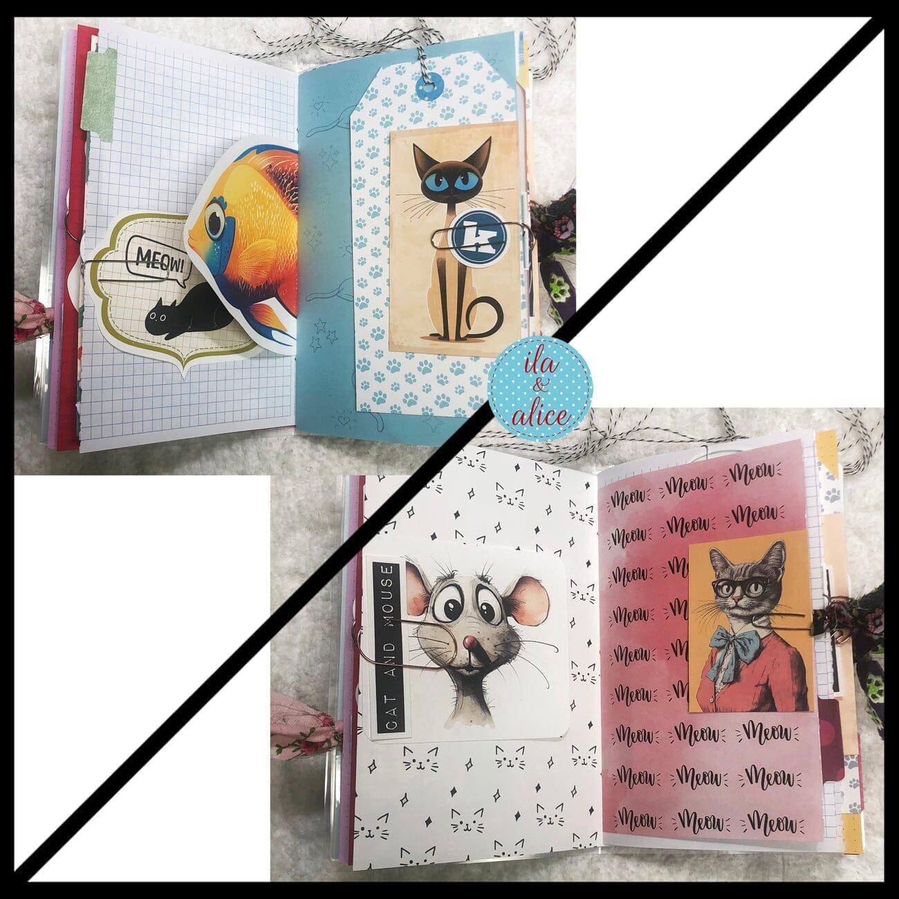 Cute Cat Junk Journal- Sweet Black Cat w Big Whiskers Journal ila & alice 