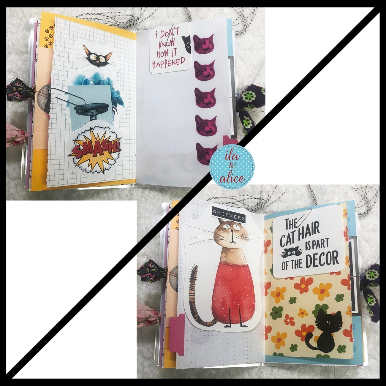 Cute Cat Junk Journal with Sweet Black Cat in a Vintage Red Dress Journal ila & alice 