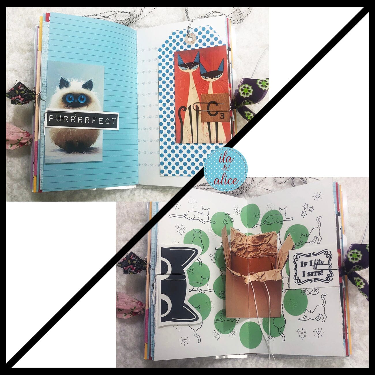 Cute Cat Junk Journal with Sweet Black Cat in a Vintage Red Dress Journal ila & alice 