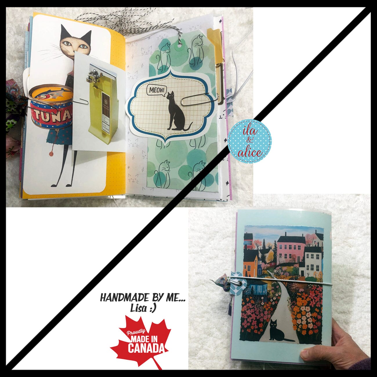 Cute Cat Junk Journal with Sweet Black Cat in a Vintage Red Dress Journal ila & alice 