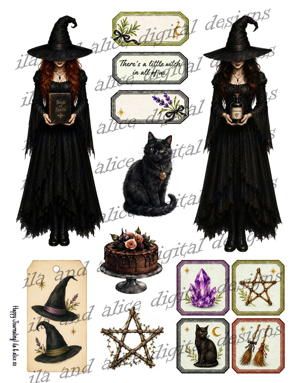 Two Witches & Garden Magic | Printable Witchy Journal Kit & Ephemera