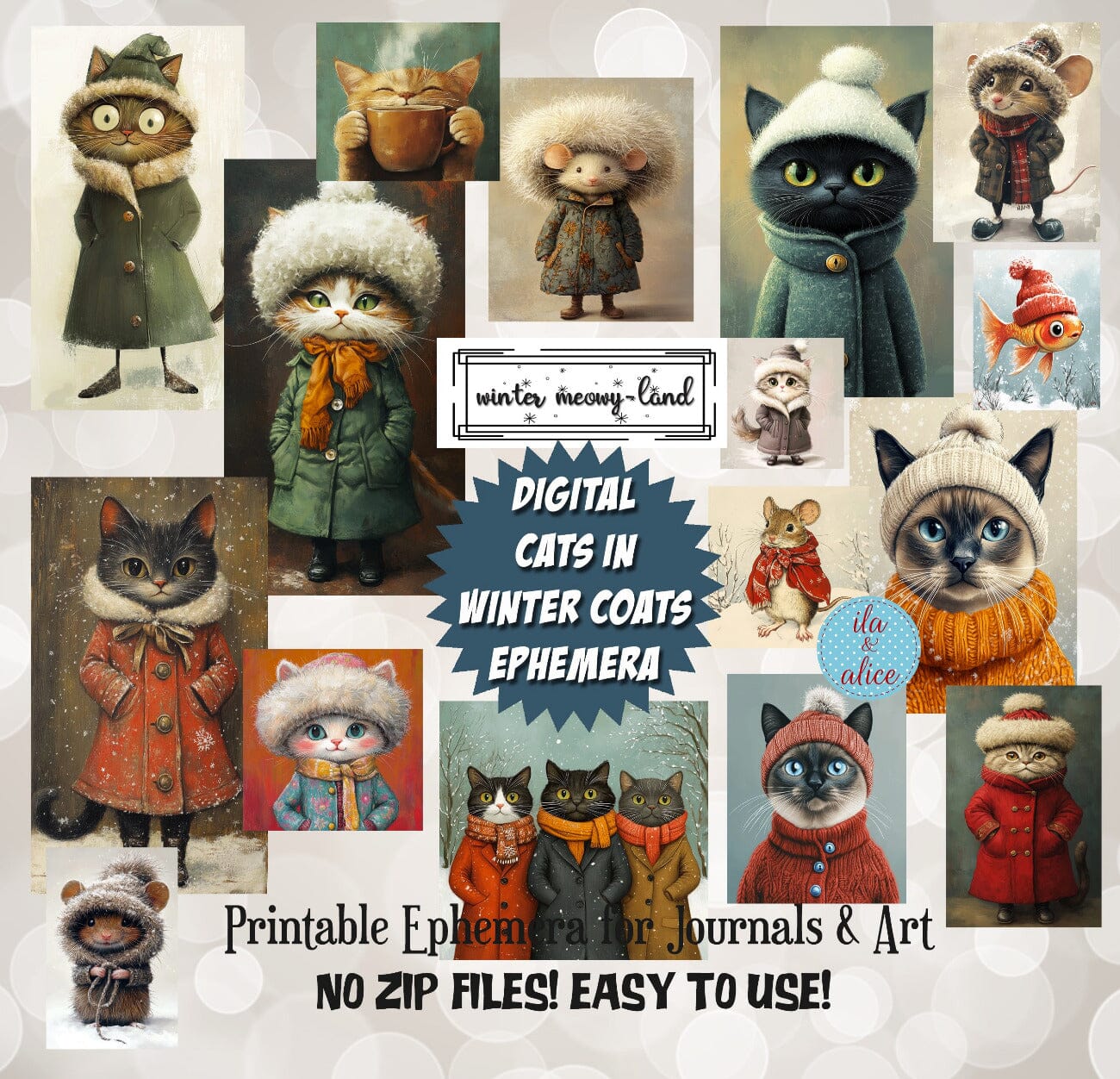 Cats in Winter Coats Digital Journal Ephemera Journal ila & alice 
