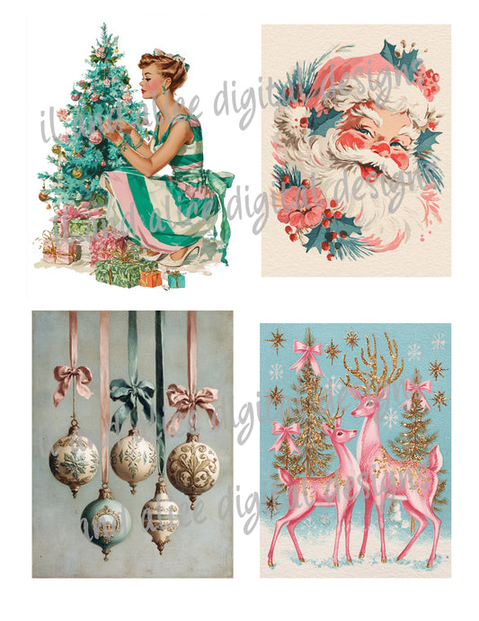 Printable Pink Mid-Century Christmas Ephemera Kit | Digital Holiday Journal Pages