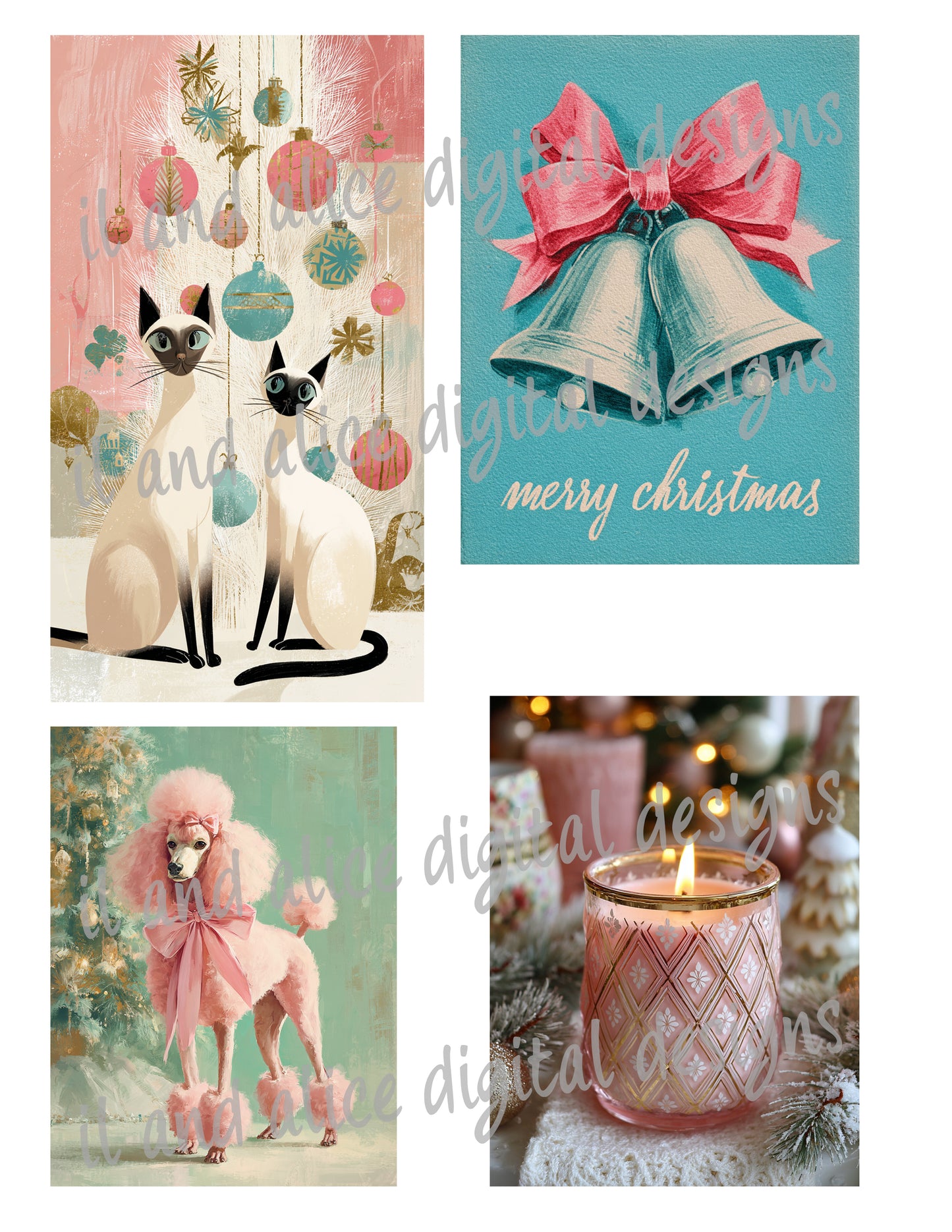 Printable Pink Mid-Century Christmas Ephemera Kit | Digital Holiday Journal Pages