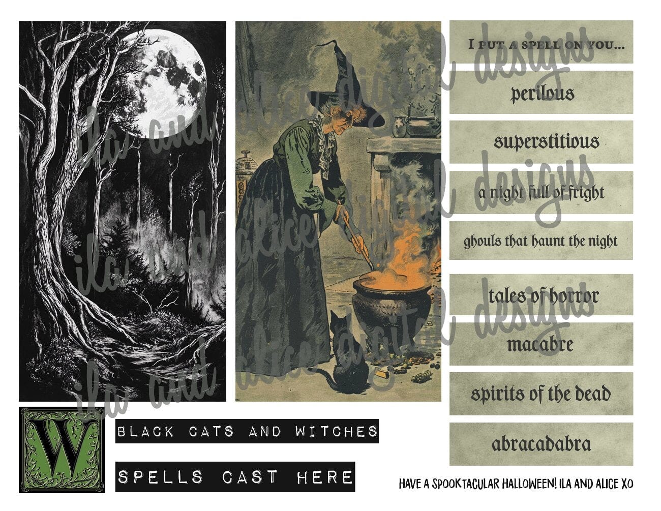 Digital Halloween Art Junk Journal Ephemera with Tags Journal ila & alice 