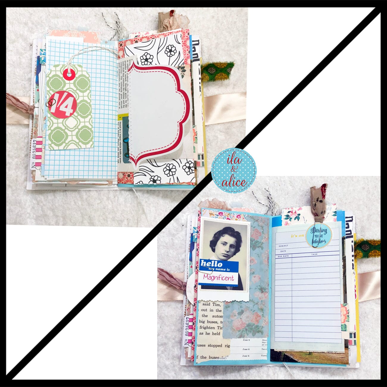 Whimsical Shabby Junk Journal- Elegant Collage with Fowers, Butterfly and Lace Journal ila & alice 