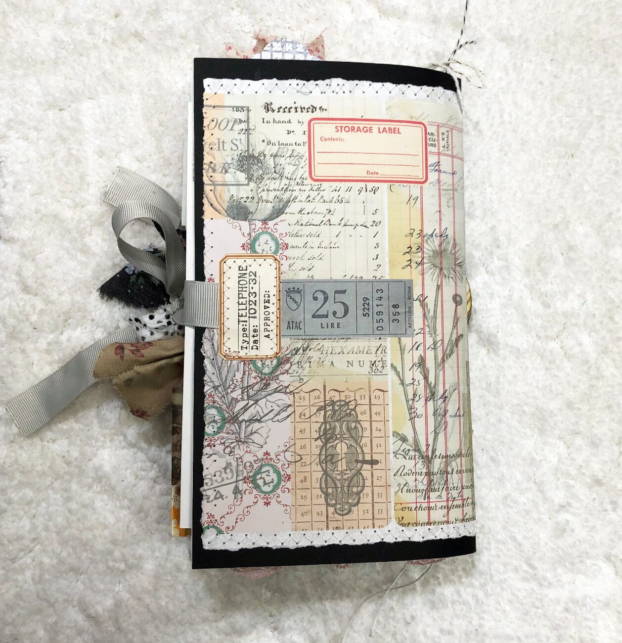 Whimsical Shabby Junk Journal- Pretty neutral tones Collage with Flowers & Lace Journal ila & alice 
