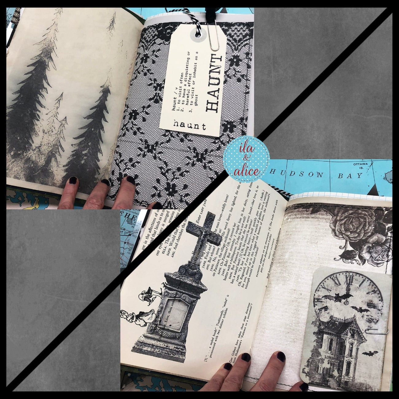 Winter Junk Journal with Full Moon & Crow Collage Cover Journal ila & alice 