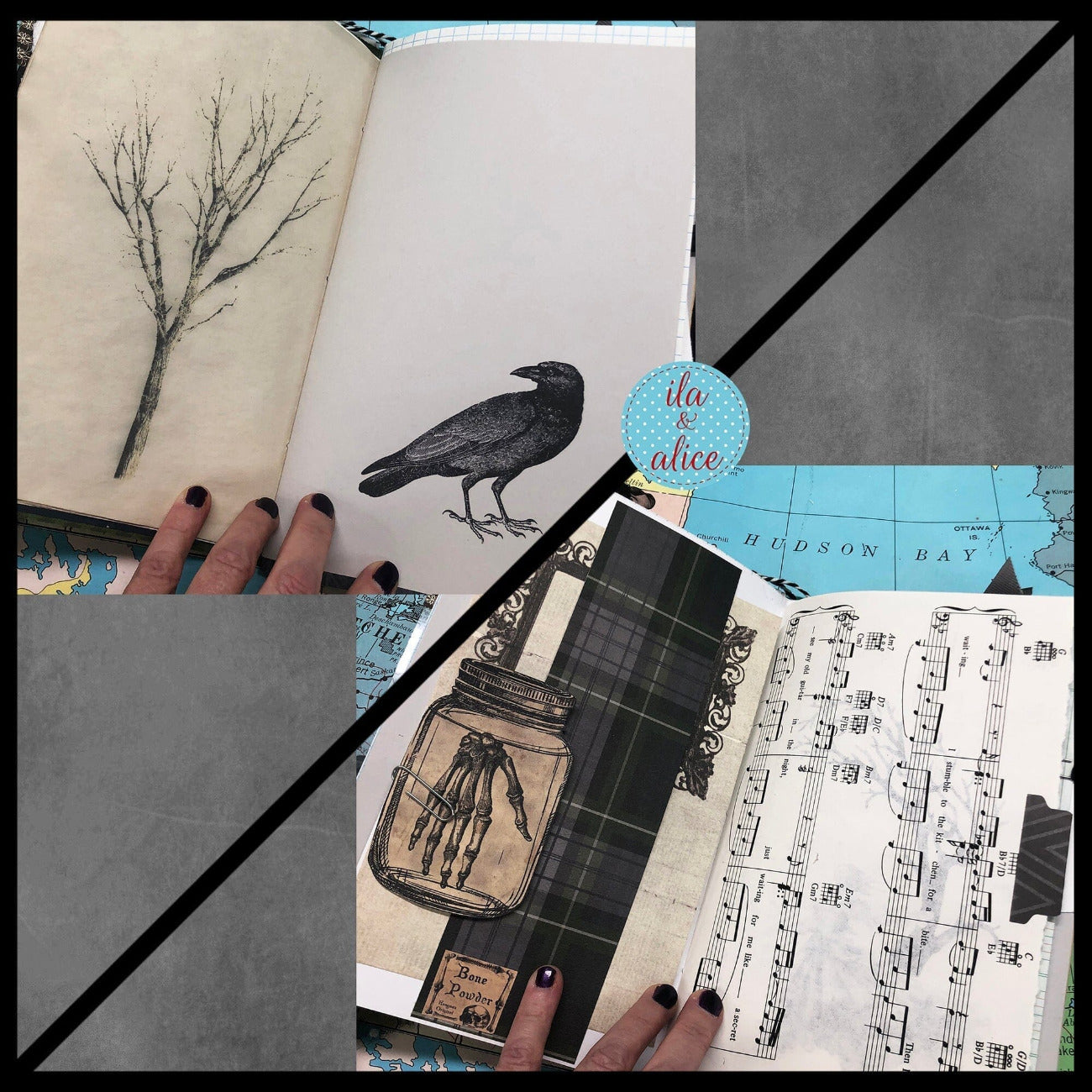 Winter Junk Journal with Full Moon & Crow Collage Cover Journal ila & alice 