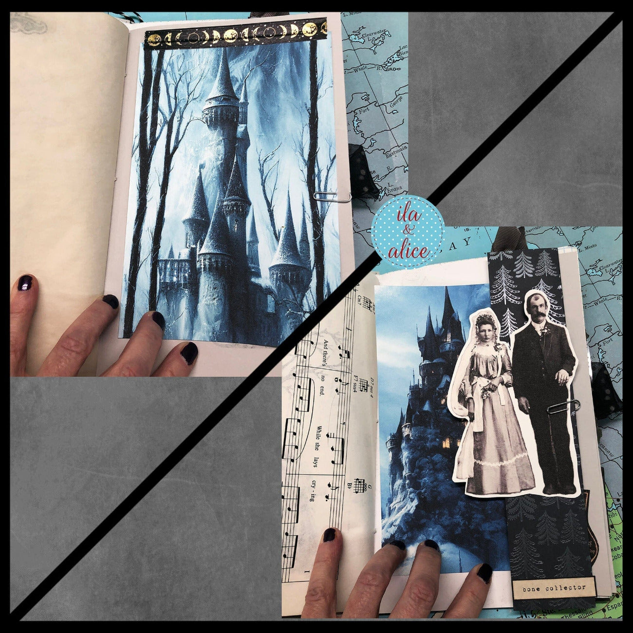 Winter Junk Journal with Full Moon & Crow Collage Cover Journal ila & alice 