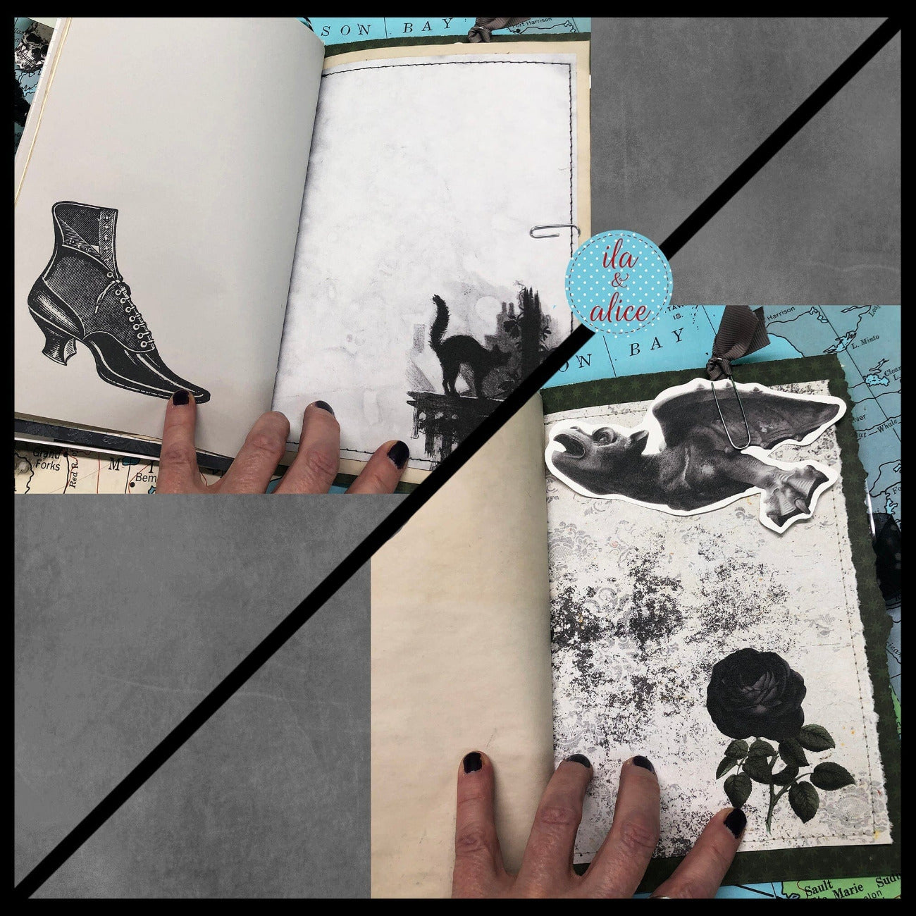 Winter Junk Journal with Full Moon & Crow Collage Cover Journal ila & alice 