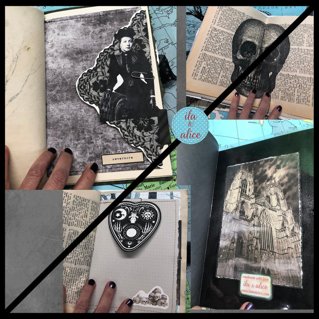 Winter Junk Journal with Full Moon & Crow Collage Cover Journal ila & alice 