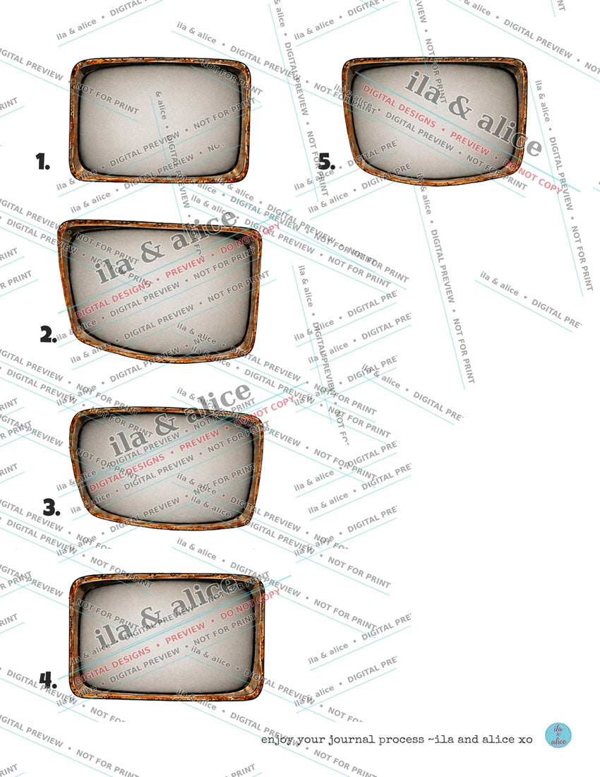 Five numbered TV screen templates for adding custom images to the Haunted TV wheel.