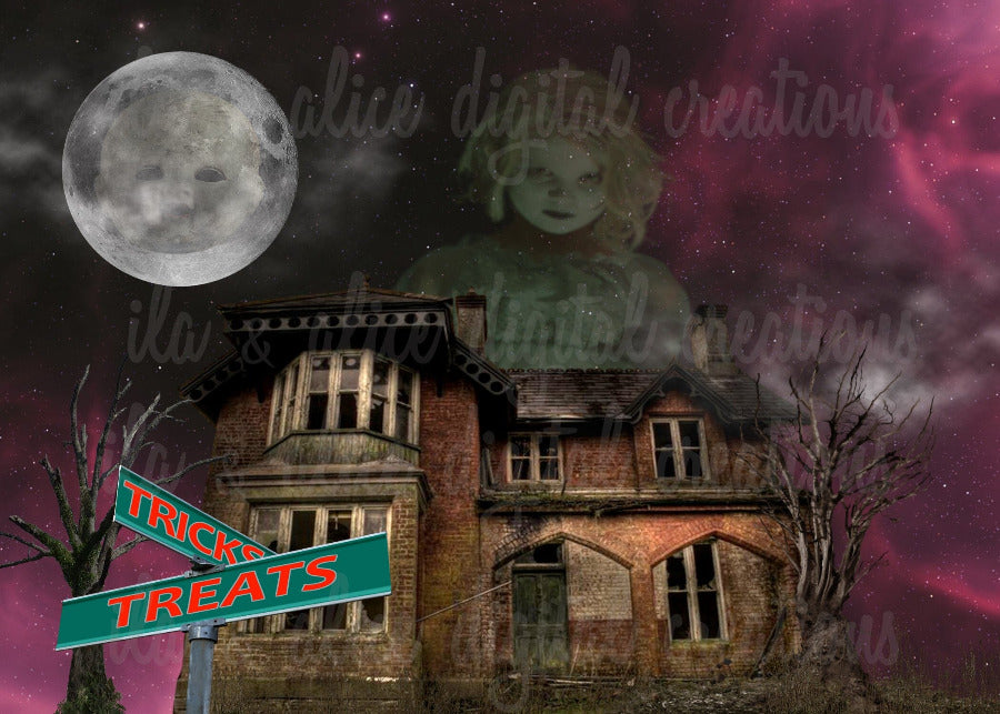 Haunted Halloween Collage Postcards Post Cards ila & alice 