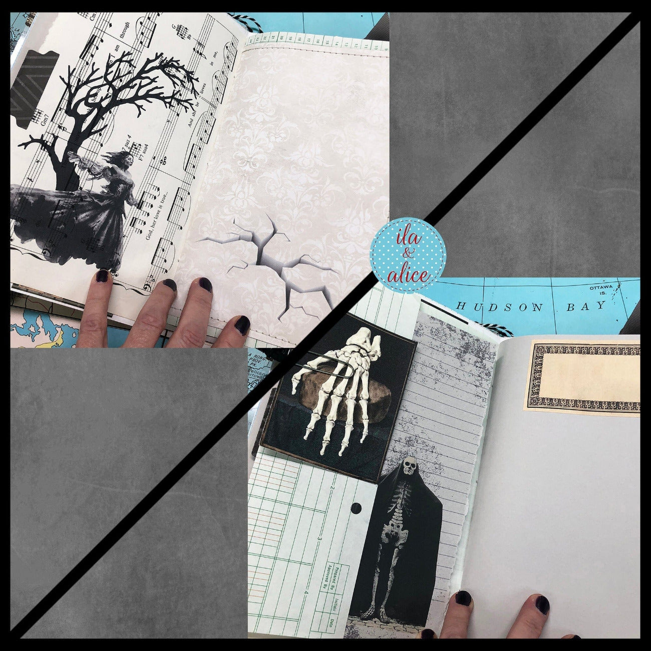 Dark Gothic Winter Junk Journal with Moon & Crow Collage Cover Journal ila & alice 