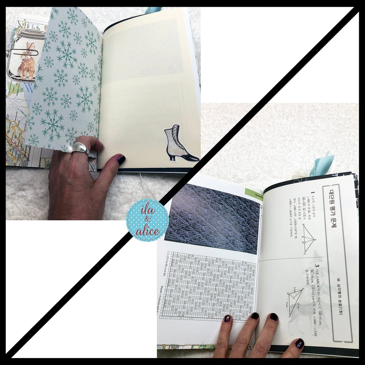 Pretty Blue Winter Junk Journal with Owl & Hare Collage Cover Journal ila & alice 